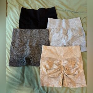 Set of Four High-Waisted Shorts in Black, Gray, Blue and Cream